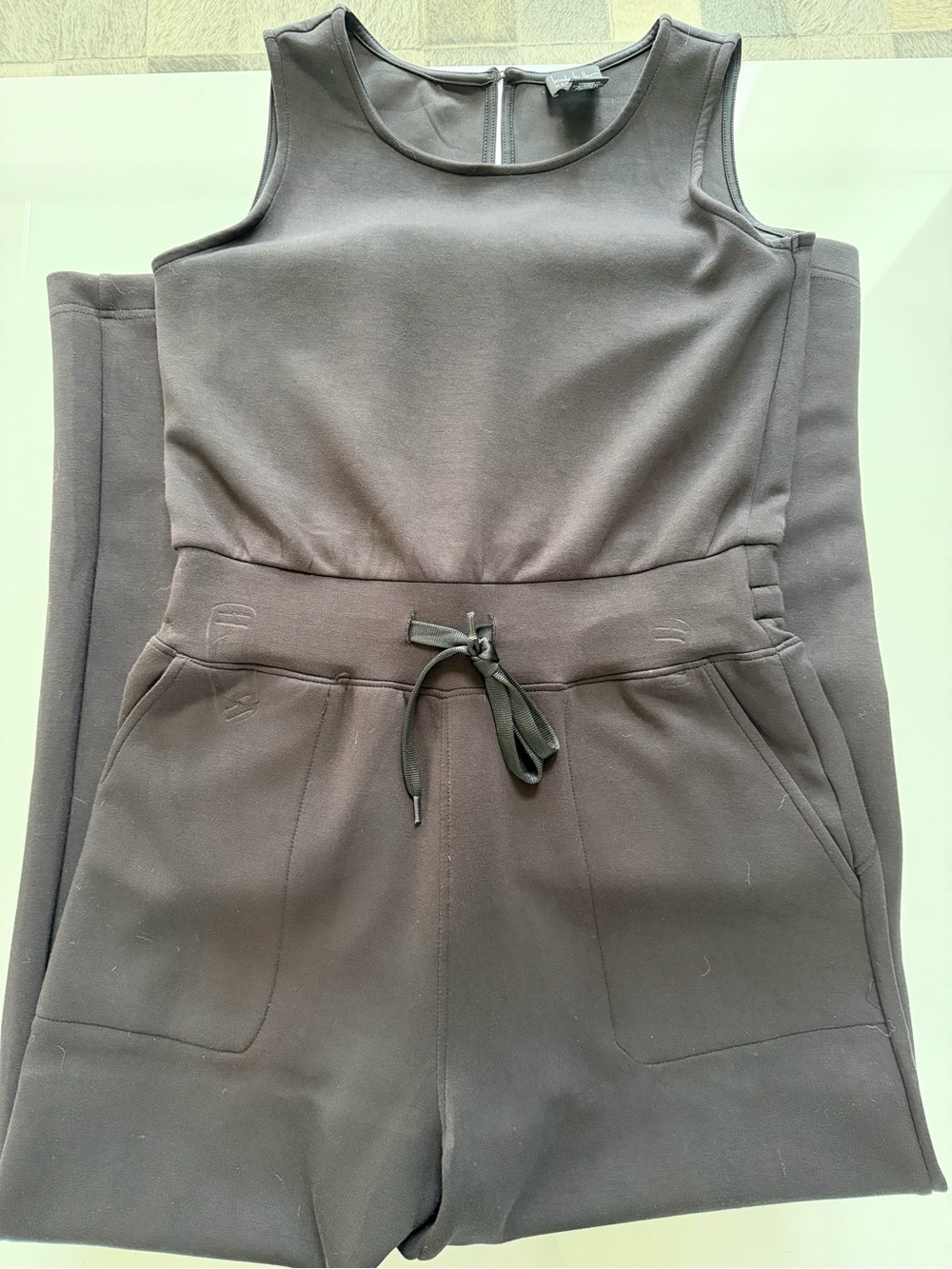 Sleeveless Black Drawstring-Waist Romper with Pockets